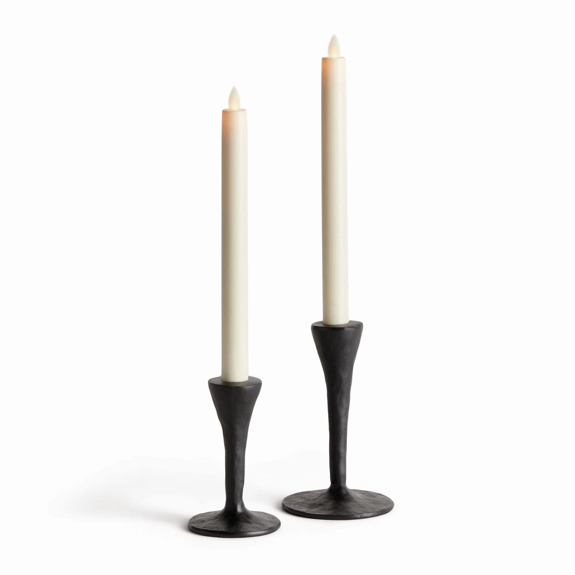 Torchon Sand-Cast Aluminum Taper Candle Holders in Black, Set of 2 | Wayfair North America