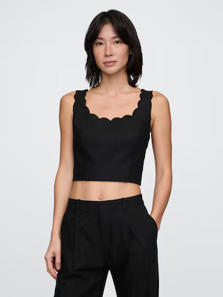 Linen-Blend Scalloped Cropped Top | Gap (US)