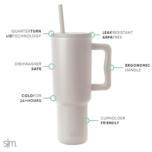Simple Modern 40 oz Tumbler with Handle and Straw Lid | Insulated Reusable Stainless Steel Water ... | Amazon (US)