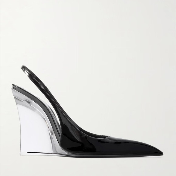 SAINT LAURENT Miller patent-leather slingback wedge pumps Size 36 | Poshmark