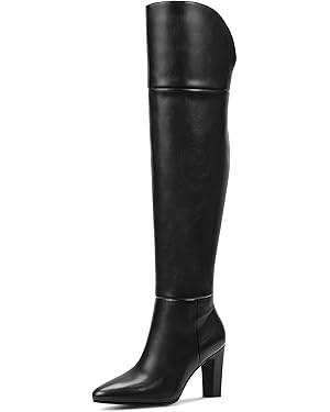 Pasuot Thigh High Boots for Women - Black Over the Knee Boots with Pointed Toe, Above the Knee Lo... | Amazon (US)