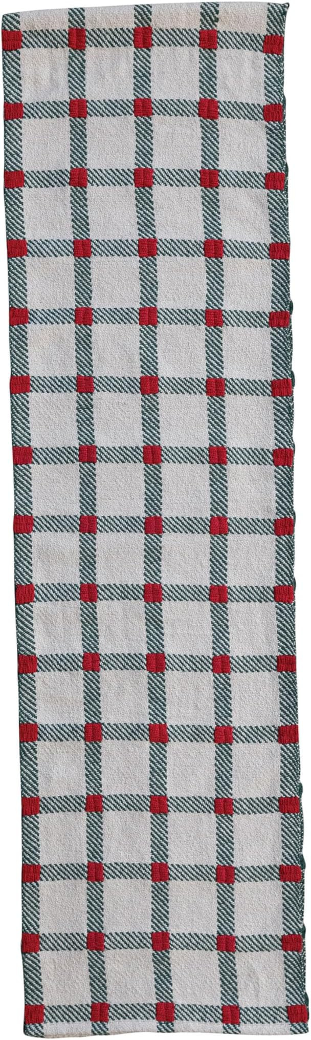 Creative Co-Op Plaid Embroidered Cotton Table Runner, Natural, Green and Red | Amazon (US)