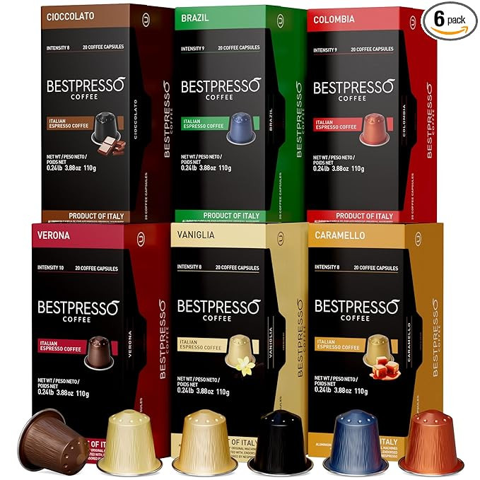 Bestpresso Coffee for Nespresso Original Machine 120 Aluminum pods Certified Genuine Espresso Var... | Amazon (US)