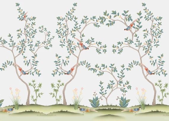 Asian tree wallpaper- chinoiserie wallpaper- lemon tree wallpaper- Romance Asian - WMS-539 - | Etsy (US)