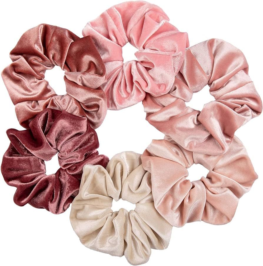 Whaline Blush Theme Hair Scrunchies Large Velvet Hair Bands Pink Soft Elastic Hair Ties Hair Acce... | Amazon (US)