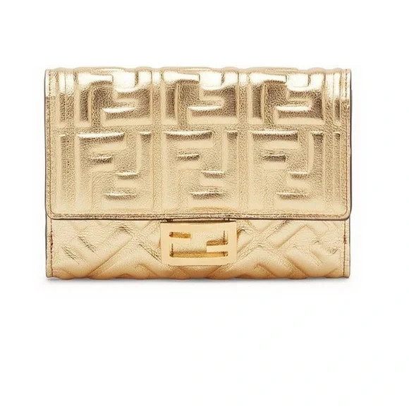 Fendi Medium Baguette Wallet in Gold Leather | Poshmark