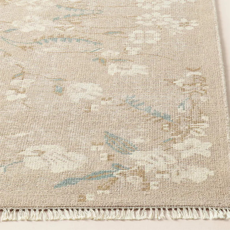 Hand Knotted Light Taupe Floral Area Rug Soft Neutral Botanical Handmade Wool Rug for Living Room... | Etsy (US)
