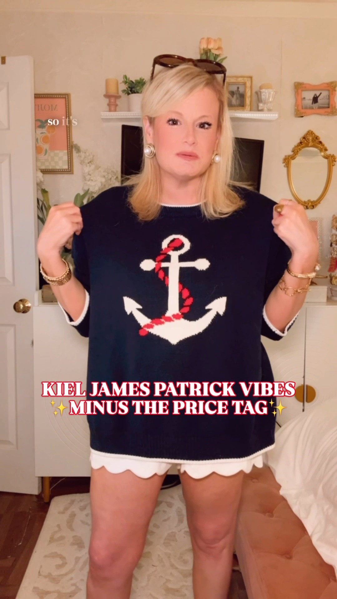 Kiel James Patrick look for less | anchor sweater | nautical sweater | New England summer outfit | coastal preppy style

The coastal sweater that looks like it came from a tiny Nantucket shop is on sale for $30.

Navy knit, oversized white anchor, red rope detail, contrast trim, crew neckline, and 100% cotton. It has the Kiel James Patrick, J.Crew, Ralph Lauren, and Vineyard Vines nautical look without the coastal gift shop price tag.

I sized up to a large for a comfortable oversized fit.

Wear it now with white scalloped shorts, white jeans, denim shorts, navy chino shorts, a tennis skirt, raffia sandals, or gold slides. Take it into early fall with straight leg denim, loafers, ballet flats, a crisp white button down underneath, or a barn jacket over top.

This belongs on boat days, Cape Cod weekends, Nantucket trips, Newport outfits, lake weekends, beach house mornings, lobster roll lunches, cool summer nights, coastal vacations, and late summer outfits when a tee is not quite enough.

Kiel James Patrick look for less, Kiel James Patrick inspired sweater, KJP inspired sweater, Ralph Lauren inspired sweater, J.Crew inspired sweater, Vineyard Vines inspired sweater, nautical sweater, anchor sweater, navy anchor sweater, cotton sweater, 100 cotton sweater, preppy sweater, coastal sweater, New England sweater, New England summer outfit, Nantucket style, Cape Cod style, Newport style, East Coast summer style, nautical outfit, coastal preppy style, boat day outfit, beach sweater, lake weekend outfit, white jeans outfit, late summer sweater, fall transition sweater, preppy fall outfit, Belk sweater, Vince Camuto sweater, designer look for less

#LTKFindsUnder50 #LTKSaleAlert #KielJamesPatrick #LookForLess #PreppyStyle #CoastalStyle #NewEnglandSummer

#LTKSeasonal #LTKSaleAlert #LTKootd