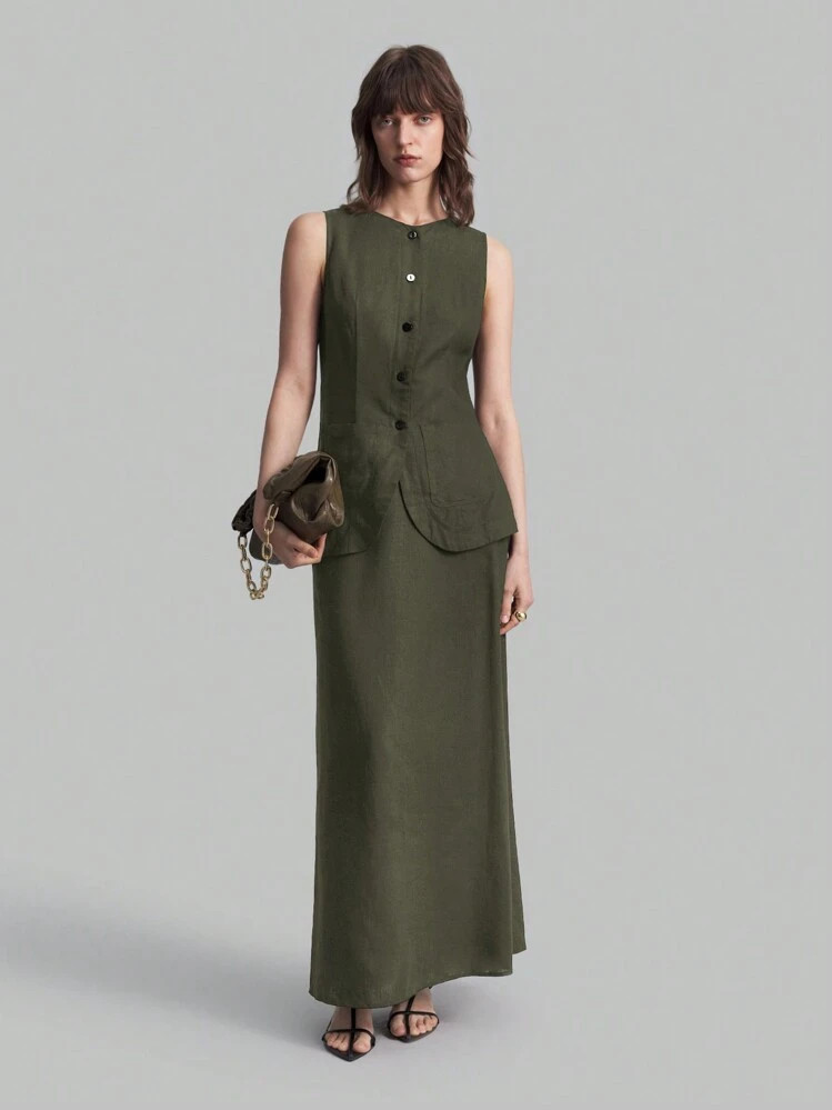 Ontre 2 Peças Conjunto De Top Regata Simples E Sólido E Mini Saia Para Mulheres, Conjuntos Casuais De Volta Às Aulas No Outono | SHEIN