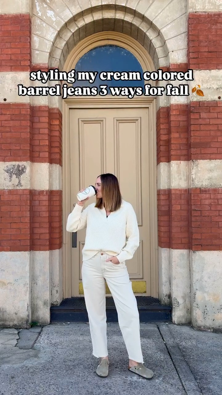 styling my cream colored barrel jeans for fall 🍂

absolutely LOVING these barrel jeans from L.L.Bean 😍 they are so dang chic & can easily be dressed up or down! 