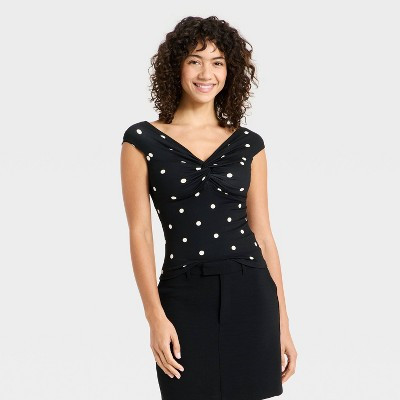 Women's Twist Tank Top - A New Day™ Black/White Dot  S | Target