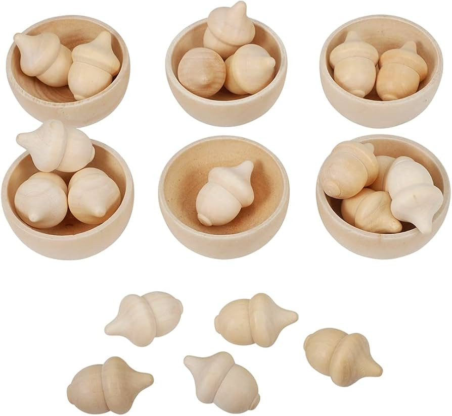 Vindar Unfinished Wooden Acorn and Bowl Kit - Set of 20 Acorns and 6 Bowls Handicraft Decor Kit f... | Amazon (US)