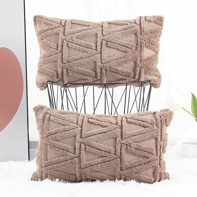 MADIZZ Pack of 2 Soft Plush Short Wool Velvet Decorative Throw Pillow Covers Luxury Style Cushion Ca | Amazon (US)