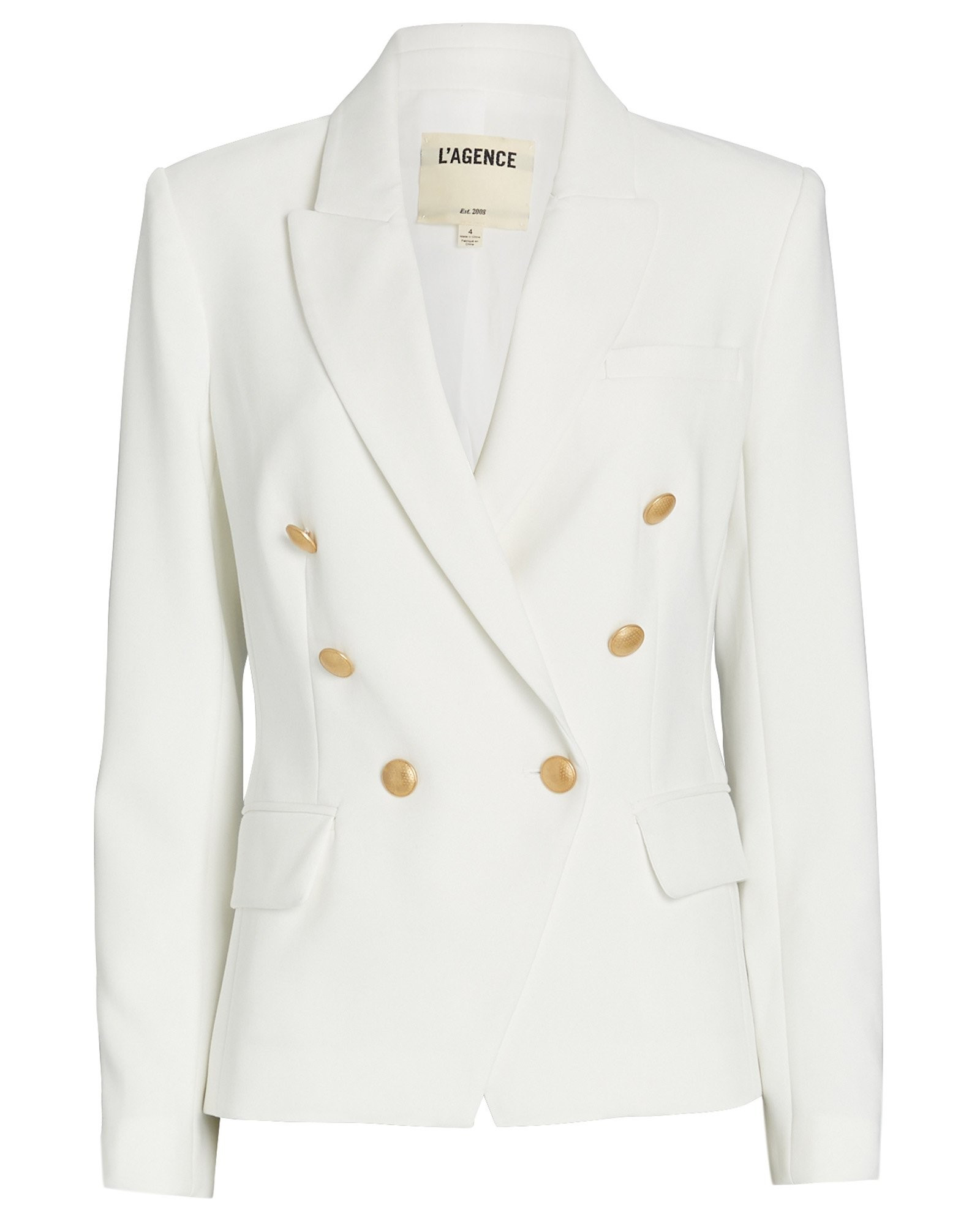 L'Agence Kenzie Double-Breasted Blazer, White 2 | INTERMIX