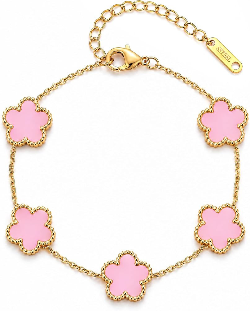 Clover Bracelet for Women, 18K Gold Plated Stainless Steel, Adjustable Dainty Lucky Charm Bracele... | Amazon (US)