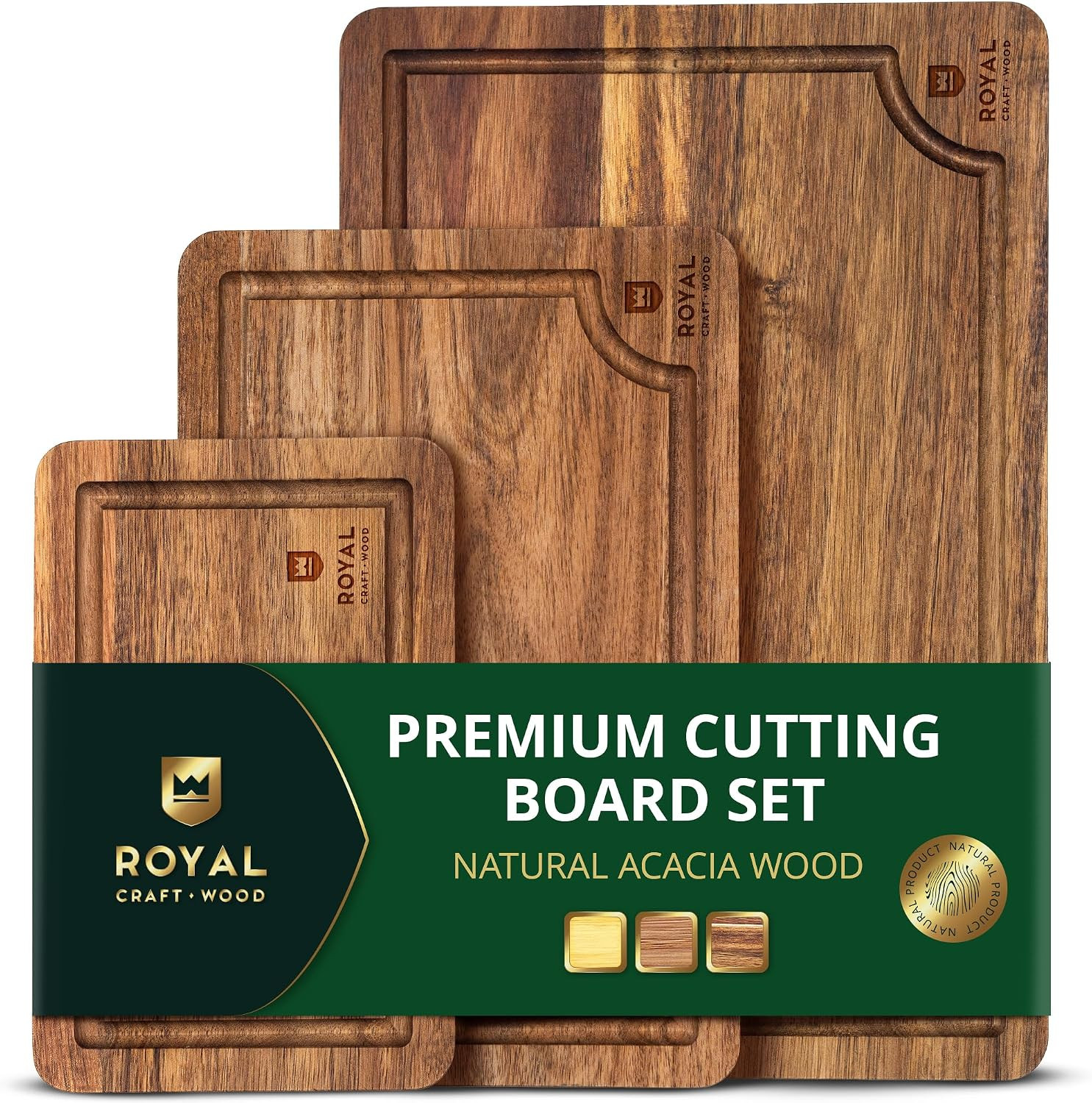 ROYAL CRAFT WOOD Wooden Cutting Boards for Kitchen Meal Prep & Serving - Bamboo Wood Serving Board Set with Deep Juice Groove Side Handles - Charcuterie & Chopping Butcher Block for Meat | Amazon (US)