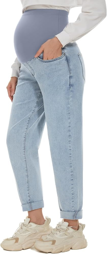 POSHGLAM Women's Maternity Jeans Over Belly Comfy Stretch Boyfriend Jeans Denim Pregnancy Pants, ... | Amazon (US)