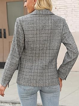 Womens Houndstooth Plaid 2 Button Blazer Jacket Notch Lapel Business Casual Long Sleeve Office Bl... | Amazon (US)