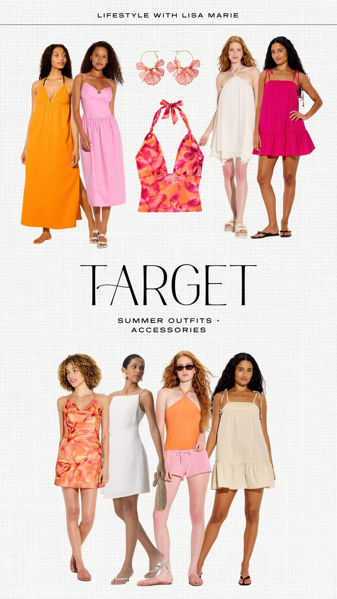 Target new arrivals for summer in tropical colors and prints! Mini, midi and maxi dresses for events, parties, vacations, getaways, resorts and cruises. Orange and pink floral print outfits. Neutral dresses. Elevated casual summer outfits. Orange and pink accessories.

#LTKootd #LTKSeasonal #LTKPetite
