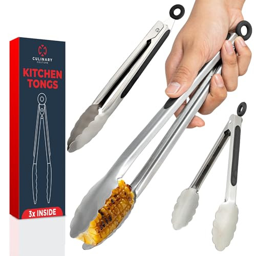 Kitchen Tongs Stainless Steel, Set of 3 (7”, 9” and 12”) Heat Resistant Stainless Steel Tongs for Serving Food, Heavy Duty Locking Metal Tongs for Cooking Tongs, Salad Food BBQ Tongs, Kitchen Utensils | Amazon (US)