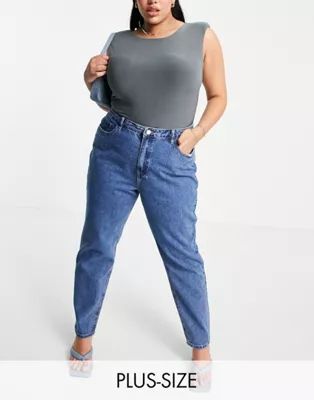 Missguided Plus Riot high waisted mom jeans in blue | ASOS (Global)