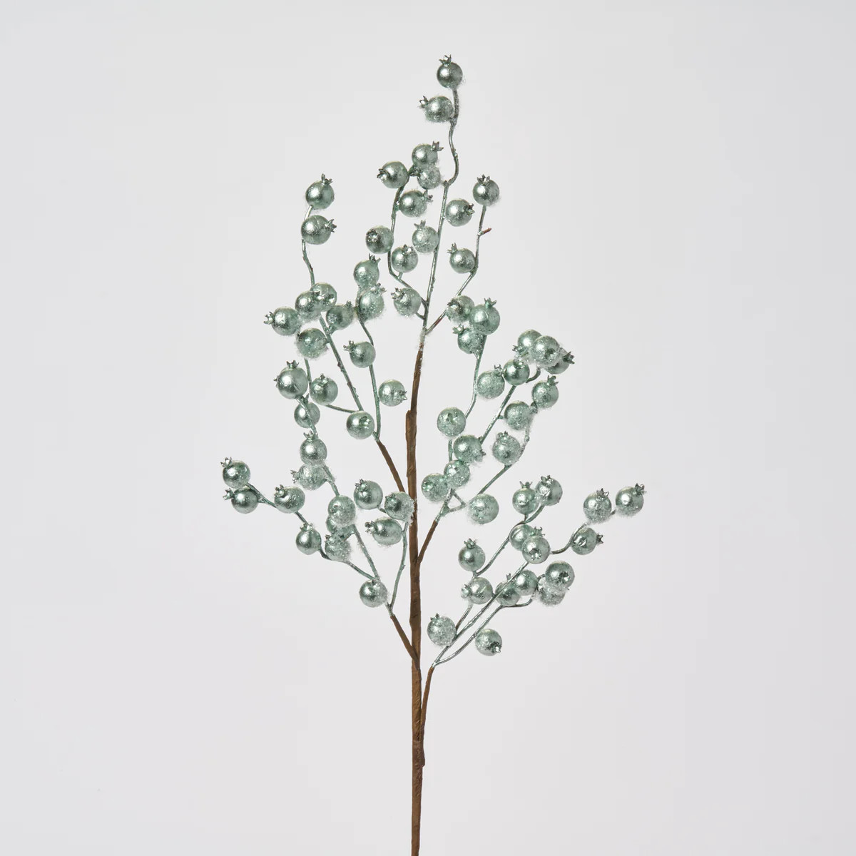 Metallic Silver Blue Tinsel Waterproof Berry Branch Spray - 26" | Darby Creek Trading