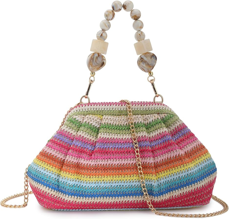 Women's Straw Crossbody Bag Summer Beach, Woven Clutch Purse with Detachable Strap for Vacation | Amazon (US)