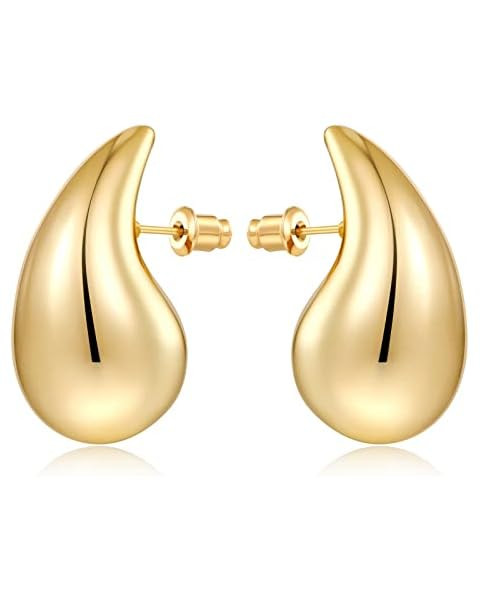Apsvo Chunky Gold Hoop Earrings for Women, Dupes Earrings Lightweight Waterdrop Hollow Open Hoops... | Amazon (US)