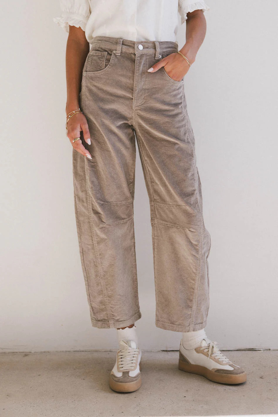 Lisette Barrel Jean in Tan Courduroy | Böhme US