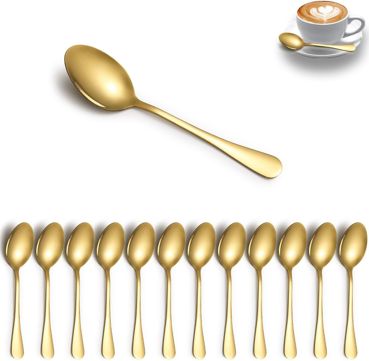 Gold Teaspoons Set of 12, Stainless Steel Dessert, Coffee Spoon, Stirring Spoon, Latte for Home, Restaurant, Hotel, Wedding, Event, Parties | Amazon (US)