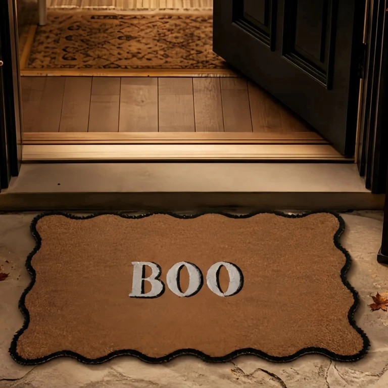 Halloween BOO Coir Doormat, Wavy Scalloped Black\u2011Trimmed Front Door Mat, Spooky Fall Seasona... | Walmart (US)