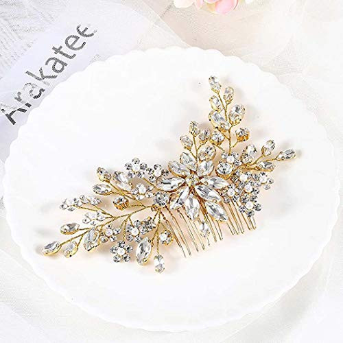 Catery Flower Crystal Bride Wedding Hair Comb Hair Accessories with Pearl Bridal Side Combs Headpiece for Women (Gold) | Amazon (US)