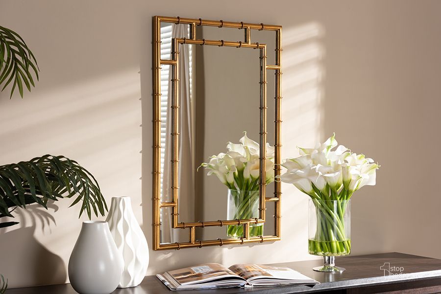 Baxton Studio Adra Modern And Contemporary Gold Finished Bamboo Accent Wall Mirror | 1stopbedrooms