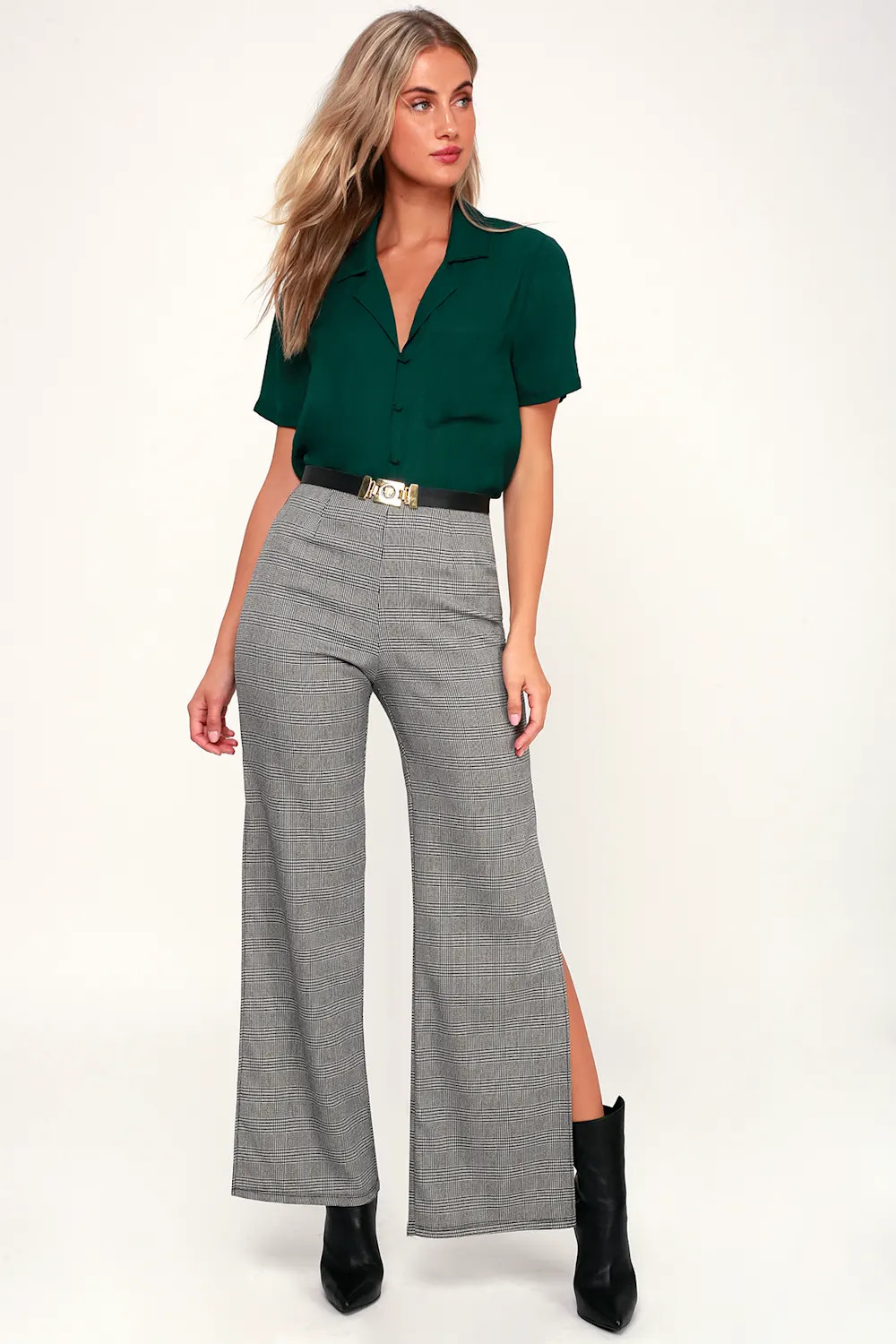 Good Luck Charm Dark Green Short Sleeve Button-Up Top | Lulus (US)