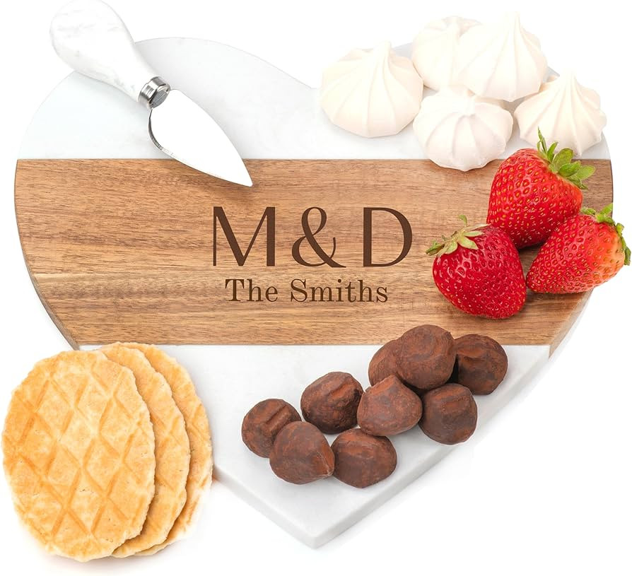 Heart Shaped Charcuterie Board, Acacia Wood And Marble Charcuterie Board Personalized With Cheese... | Amazon (US)