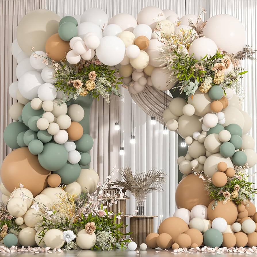 178pcs Dusty Green Sand White Balloons Arch, Double Stuffed Brown Nude Sage Green Neutral Balloon... | Amazon (US)
