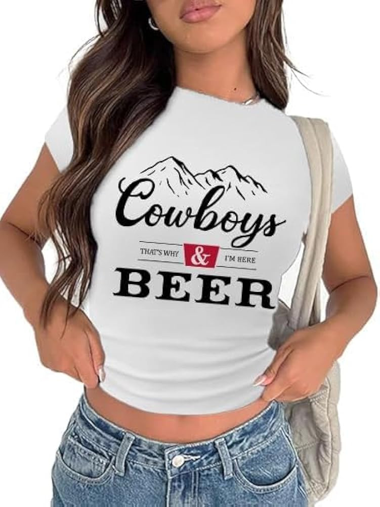 Cropped Cowgirl Outfits for Women Western Rodeo Crop Tops Cowboy Country Concert Graphic Tees | Amazon (US)