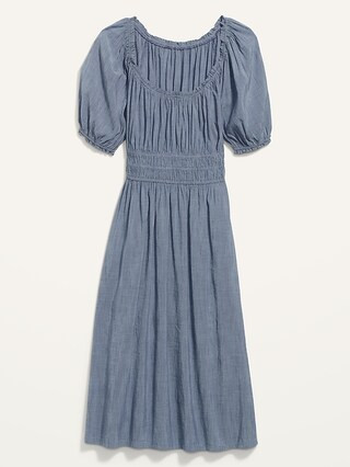 Waist-Defined Puff-Sleeve Smocked Midi Dress for Women | Old Navy (US)