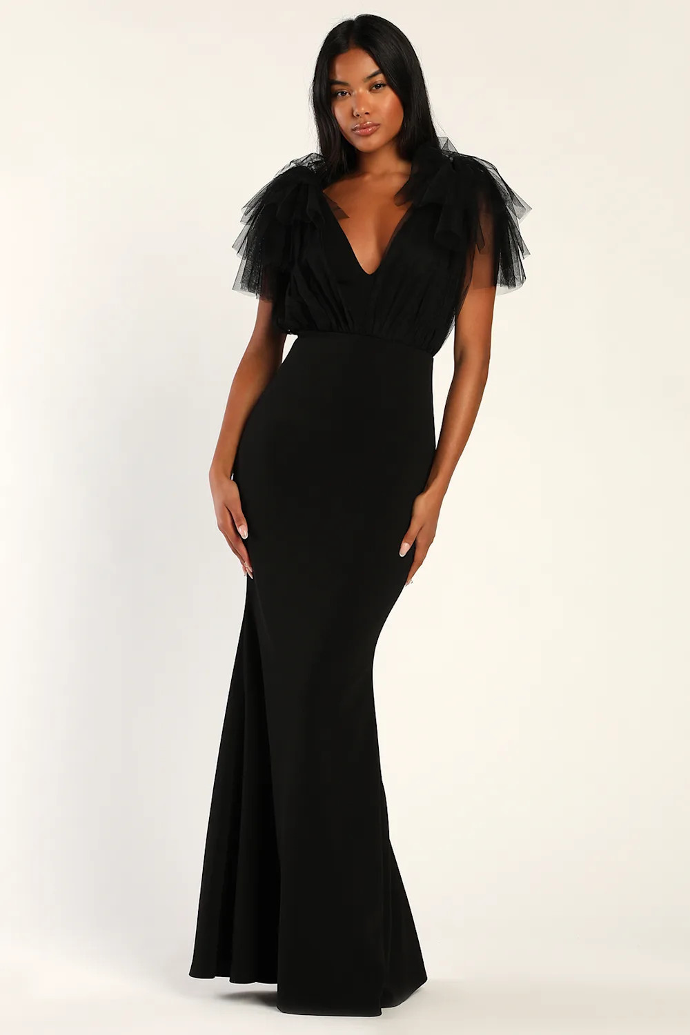 Fabulous Fun Black Tulle Flutter Sleeve Mermaid Maxi Dress | Lulus (US)