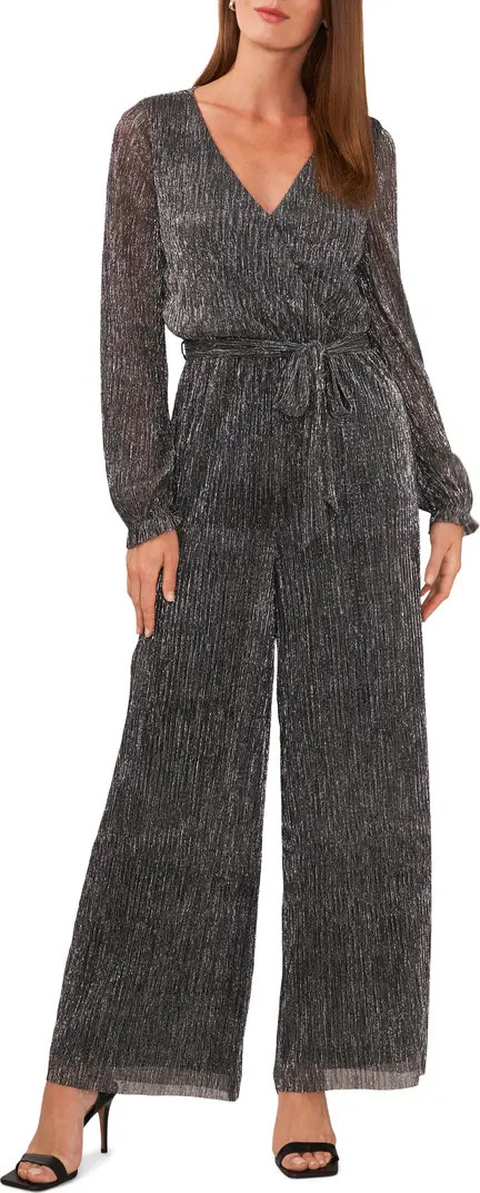 Metallic Long Sleeve Surplice Neck Jumpsuit | Nordstrom