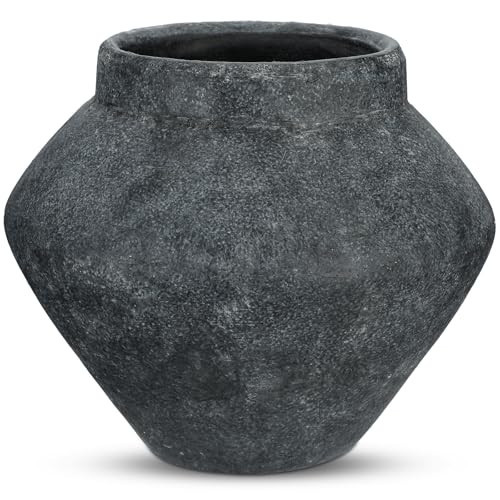Briful Large Rustic Ceramic Vase with Distressed Finish, 8.2'' Tall Wide-Belly Decorative Flower Vases with Felt Pads, Retro Style Pottery for Home Decor, Table Centerpiece, Black | Amazon (US)