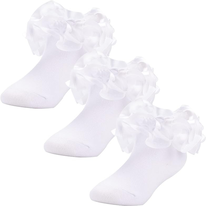 Dicry Toddler Girls Double Lace Socks with Ripple Cuffs and Big Ruffle for Infants and Kids | Amazon (US)