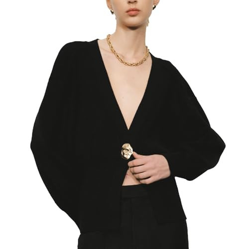 URBAN REVIVO Women Knitted Cardigans Long Sleeve V-Neck Lightweight Sweater One Leaf Button Down Outwear Black, 3X-Large | Amazon (US)