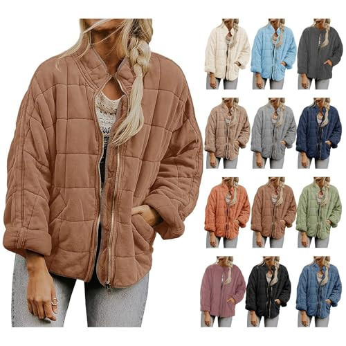 AYziemezm Quilted Jackets for Women Casual Puffer Jacket Lightweight Stand Collar Coats Padded Coat Warm Comfy Outwear | Amazon (US)