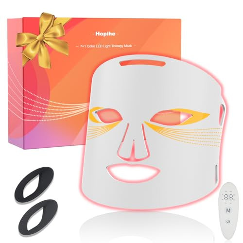 Hopihe LED Face Mask Light Therapy, 7 Color LED Red Light Therapy for Face with 3 Modes Rechargeable Remote, 850NM Infrared & Red Light Mask Timing Function for Home(White) | Amazon (US)