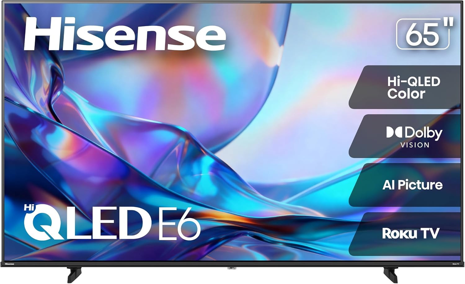 Hisense 65" Class E6SR Series Hi-QLED 4K UHD Smart Roku TV (65E6SR, 2026 Model) - Dolby Vision, Game Mode Plus, VRR, ALLM, DTS Virtual:X, Apple AirPlay, Compatible with Alexa and Google Assistant | Amazon (US)
