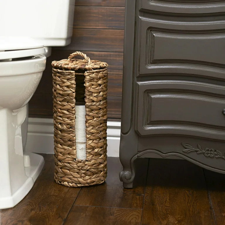 Household Essentials Wicker Toilet Paper Roll Holder, Handmade, Water Hyacinth Weave, Steel Frame... | Walmart (US)