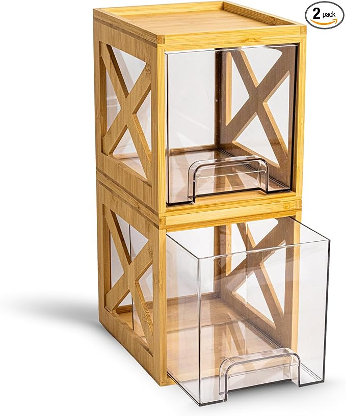 Bamboo Snack & Pantry kitchen Organizer – 2 Pack Bamboo Stackable Storage Drawers – Pull Out ... | Amazon (US)