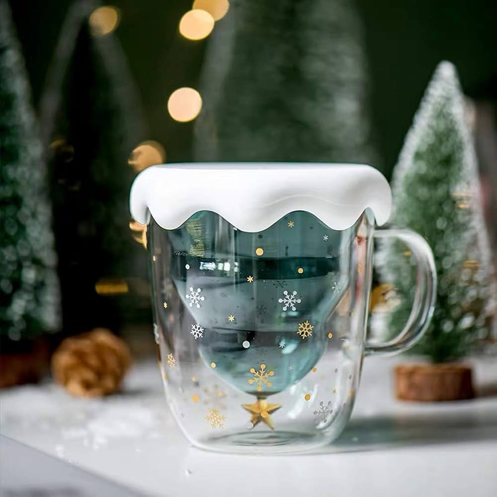 Rain House Fun Christmas Coffee Mugs Holiday Cups, 10oz Double Wall Glass Tableware with Lid and ... | Amazon (US)