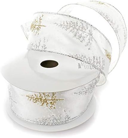 Ribbon Traditions Glitter Christmas Trees Wired Ribbon 2 1/2" by 10 Yards - Silver Gold | Amazon (US)